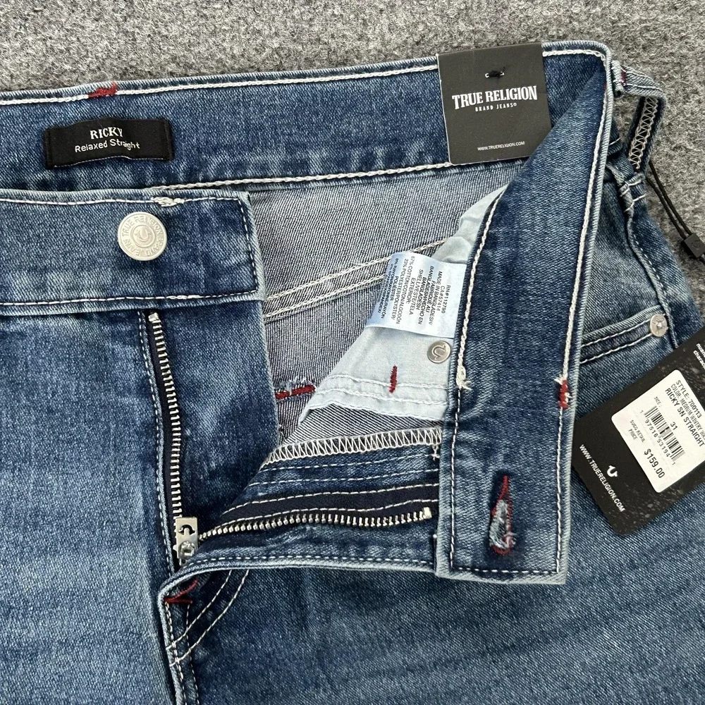 True Religion Ricky Relaxed Straight Jeans Mens 32x34 Blue Medium‎ Denim Wash